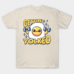 Getting Yolked! Cute Weightlifting Egg Pun T-Shirt